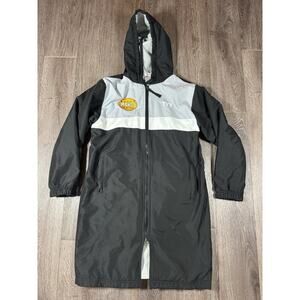 TYR Swim Parka Youth Large Black Hooded Fleece Lined Long Jacket Embroidered